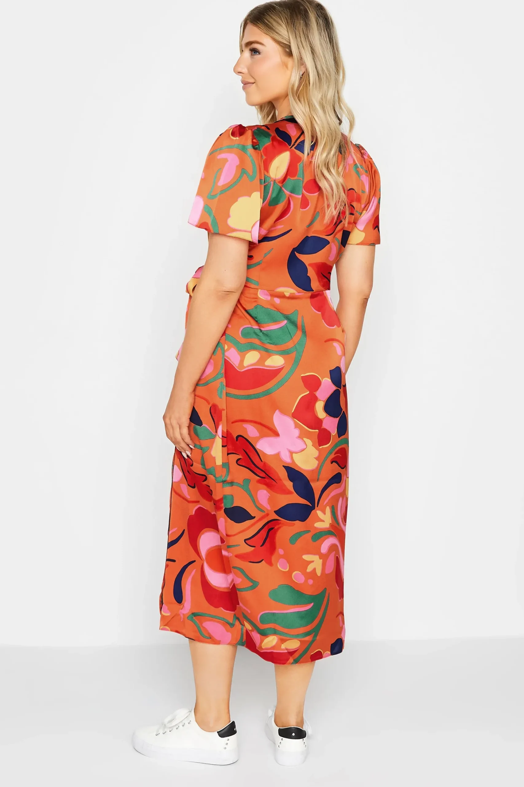 M&Co Womens M&Co Orange Floral Print Wrap Dress