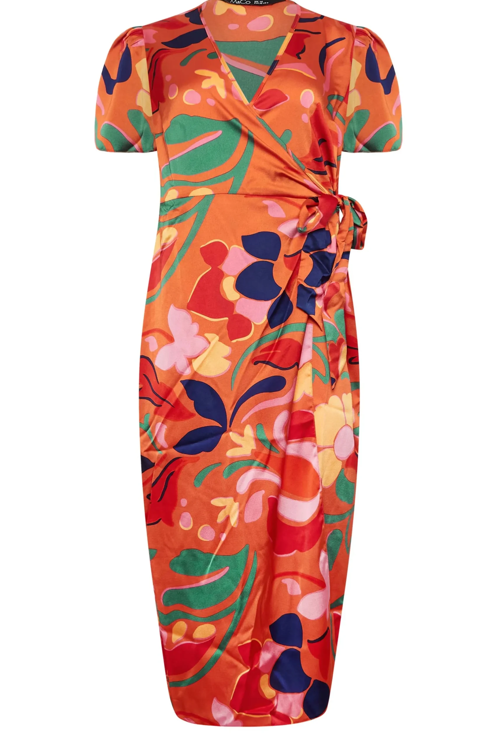 M&Co Womens M&Co Orange Floral Print Wrap Dress
