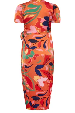 M&Co Womens M&Co Orange Floral Print Wrap Dress