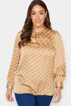 M&Co Womens M&Co Orange Geometric Print High Neck Satin Blouse