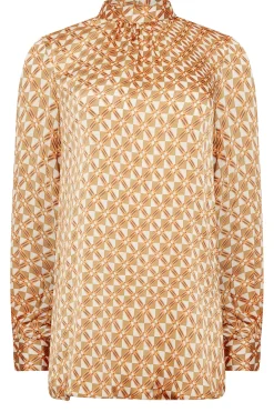 M&Co Womens M&Co Orange Geometric Print High Neck Satin Blouse