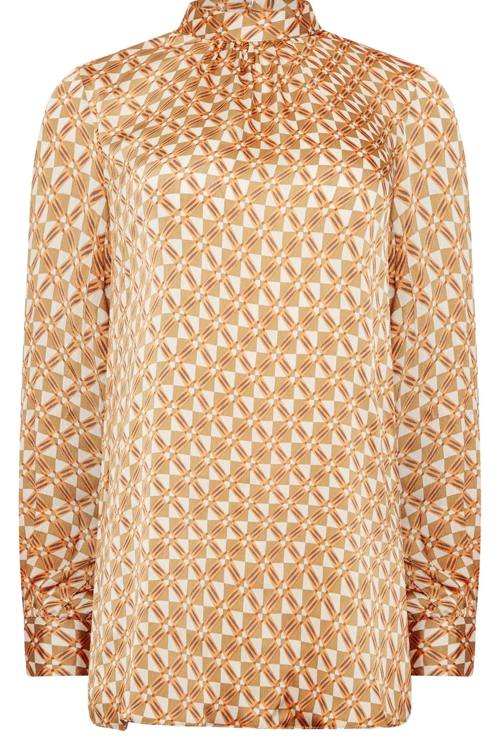 M&Co Womens M&Co Orange Geometric Print High Neck Satin Blouse
