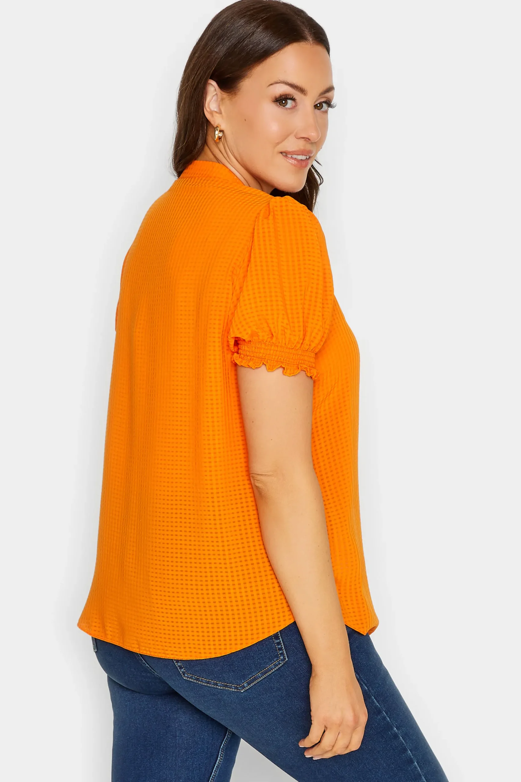 M&Co Womens M&Co Orange Gingham Frill Front Blouse