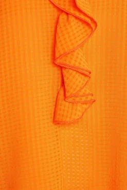 M&Co Womens M&Co Orange Gingham Frill Front Blouse