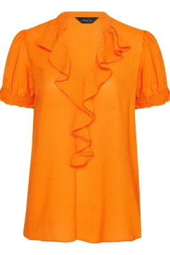M&Co Womens M&Co Orange Gingham Frill Front Blouse