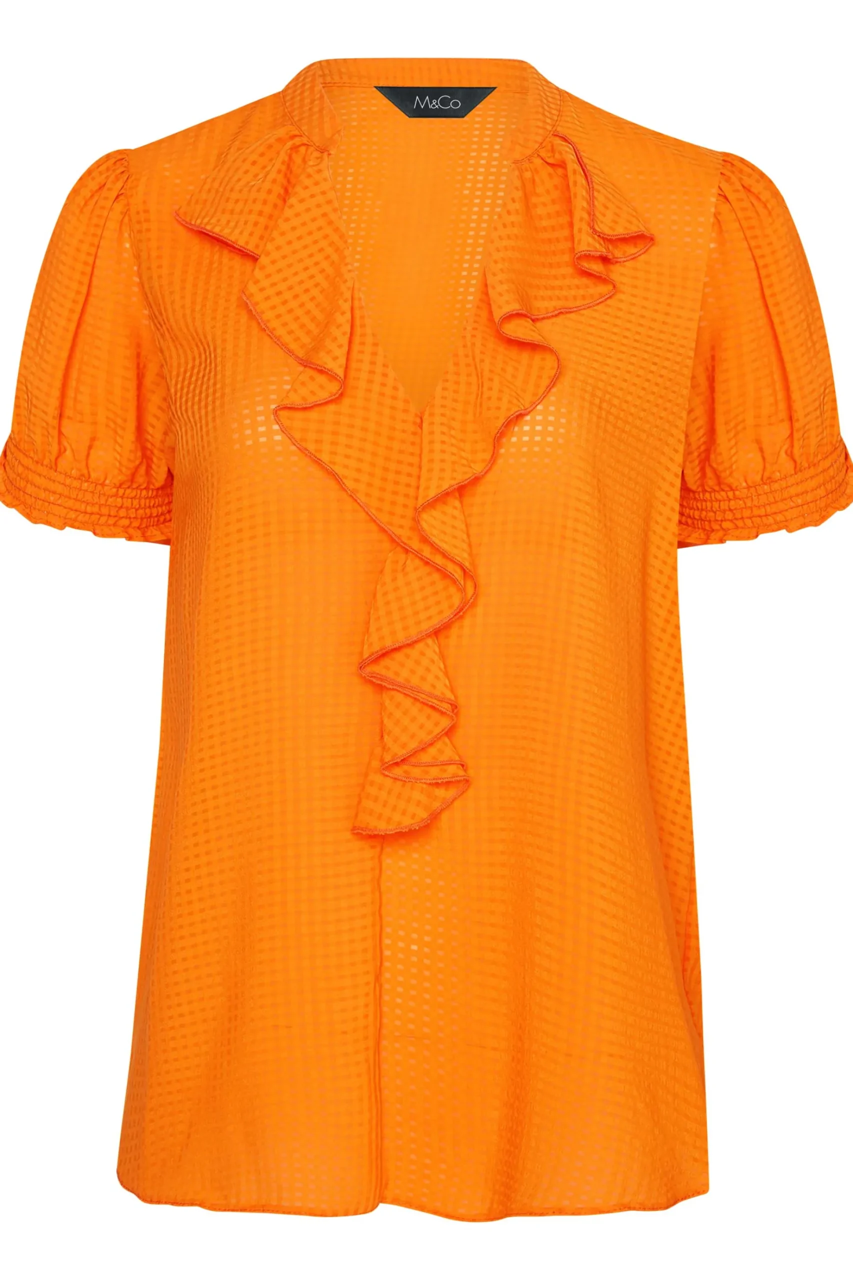 M&Co Womens M&Co Orange Gingham Frill Front Blouse