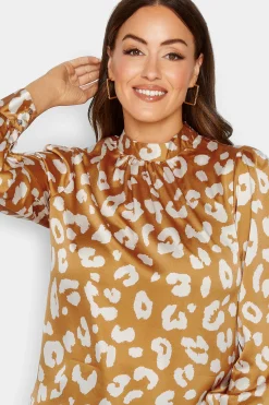 M&Co Womens M&Co Orange Leopard Print High Neck Satin Blouse