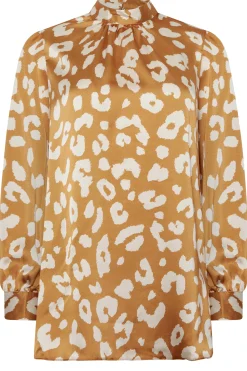 M&Co Womens M&Co Orange Leopard Print High Neck Satin Blouse