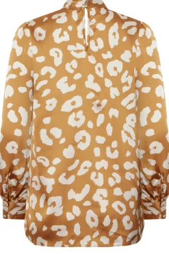 M&Co Womens M&Co Orange Leopard Print High Neck Satin Blouse