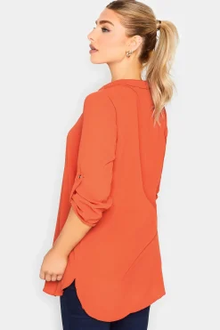 M&Co Womens M&Co Orange Long Sleeve Button Blouse