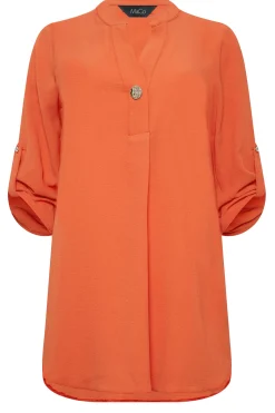 M&Co Womens M&Co Orange Long Sleeve Button Blouse