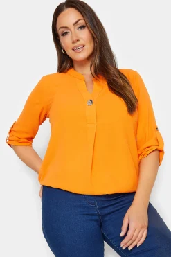 M&Co Womens M&Co Orange Statement Button Tab Sleeve Shirt