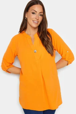 M&Co Womens M&Co Orange Statement Button Tab Sleeve Shirt