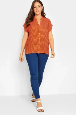 M&Co Womens M&Co Orange Stripe Grown On Sleeve Top
