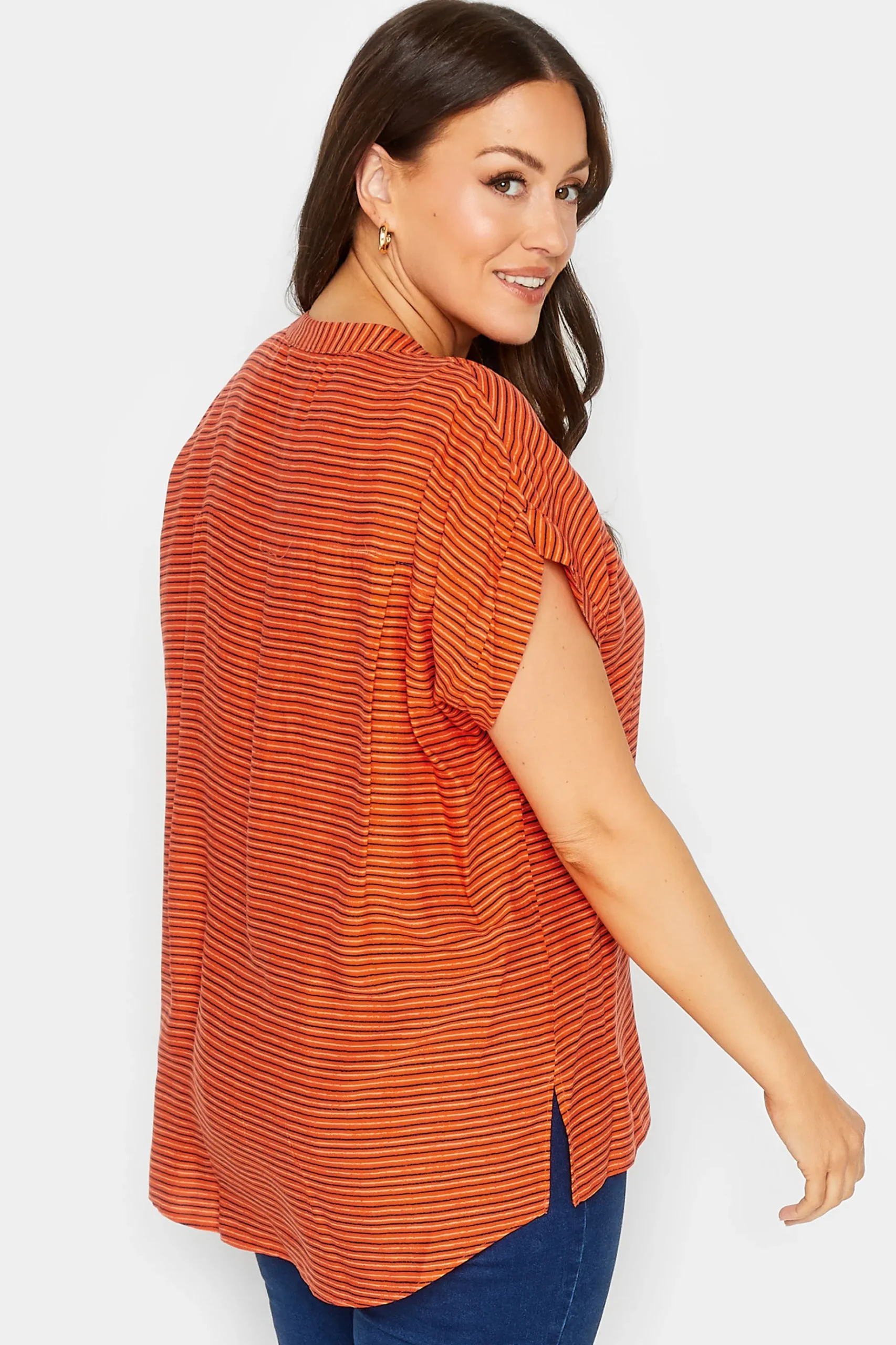 M&Co Womens M&Co Orange Stripe Grown On Sleeve Top