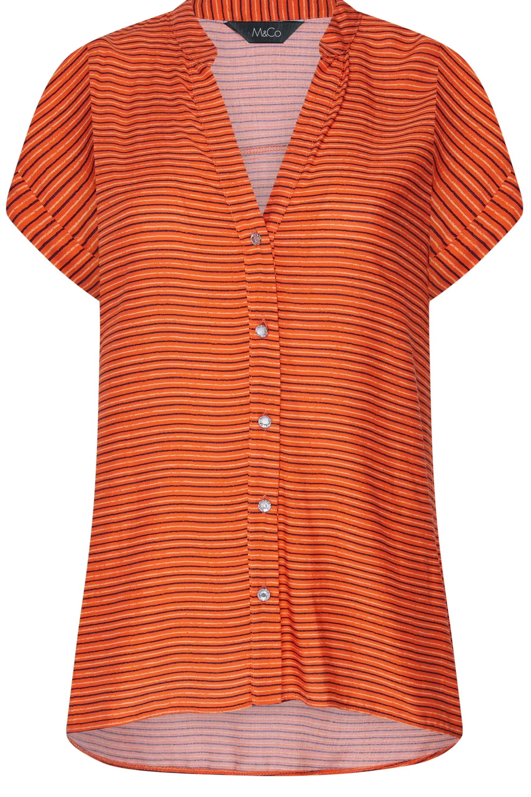 M&Co Womens M&Co Orange Stripe Grown On Sleeve Top
