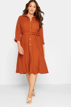 M&Co Womens M&Co Orange Tie Waist Button Through Shirt Dress