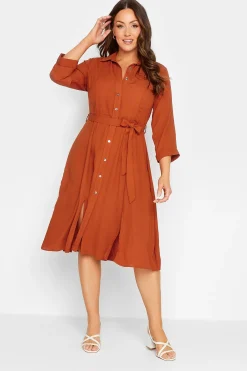 M&Co Womens M&Co Orange Tie Waist Button Through Shirt Dress