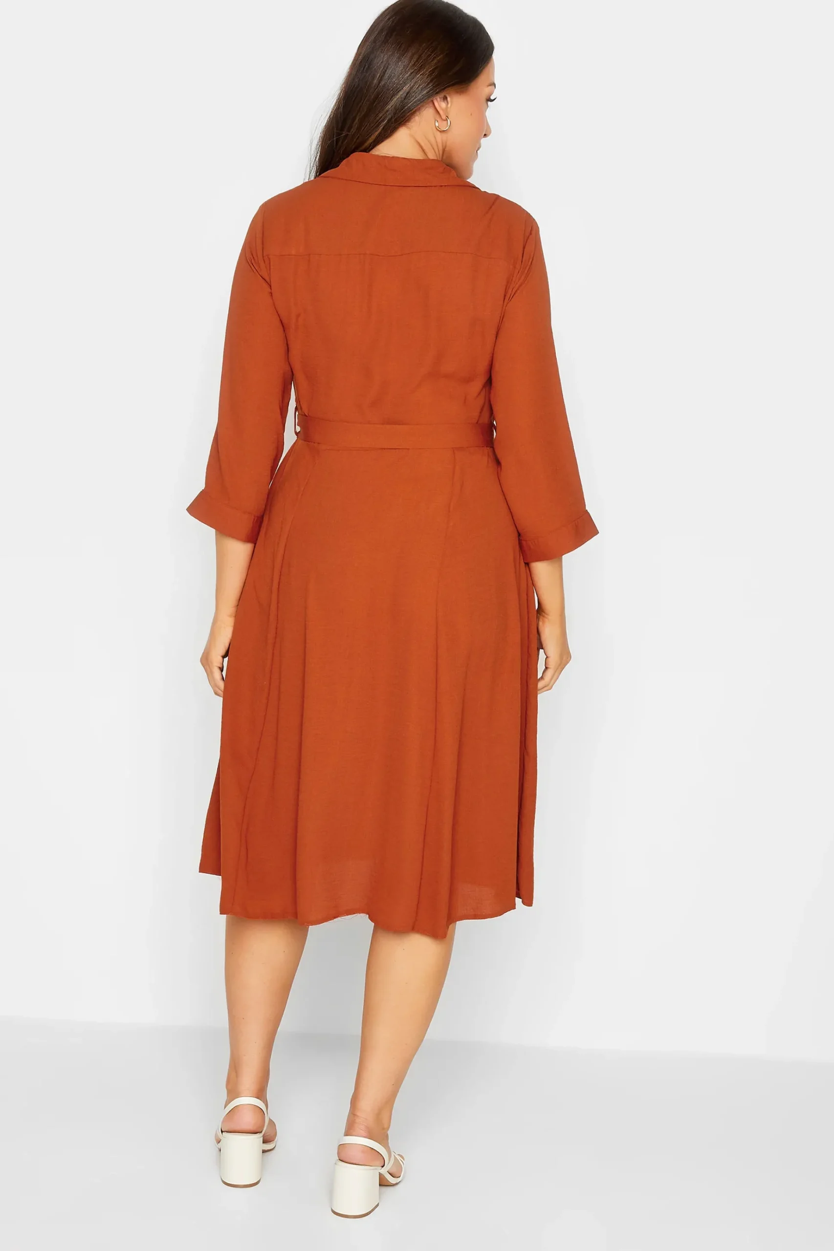 M&Co Womens M&Co Orange Tie Waist Button Through Shirt Dress