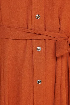 M&Co Womens M&Co Orange Tie Waist Button Through Shirt Dress