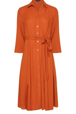 M&Co Womens M&Co Orange Tie Waist Button Through Shirt Dress