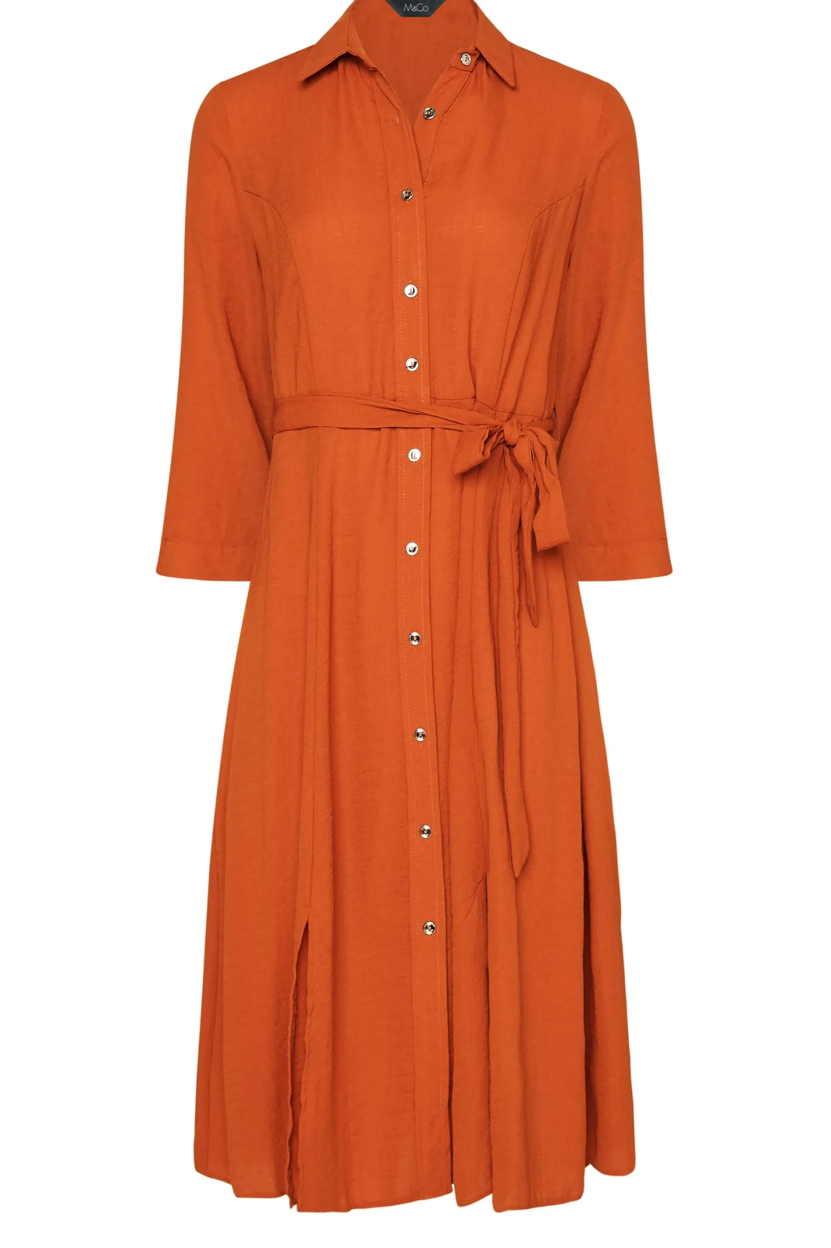 M&Co Womens M&Co Orange Tie Waist Button Through Shirt Dress