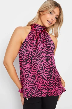 M&Co Womens M&Co Pink Animal Print Halterneck Blouse