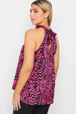 M&Co Womens M&Co Pink Animal Print Halterneck Blouse