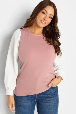 M&Co Womens M&Co Pink Contrast Long Sleeve Top