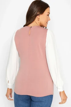 M&Co Womens M&Co Pink Contrast Long Sleeve Top