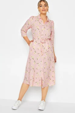 M&Co Womens M&Co Pink Ditsy Floral Midi Shirt Dress