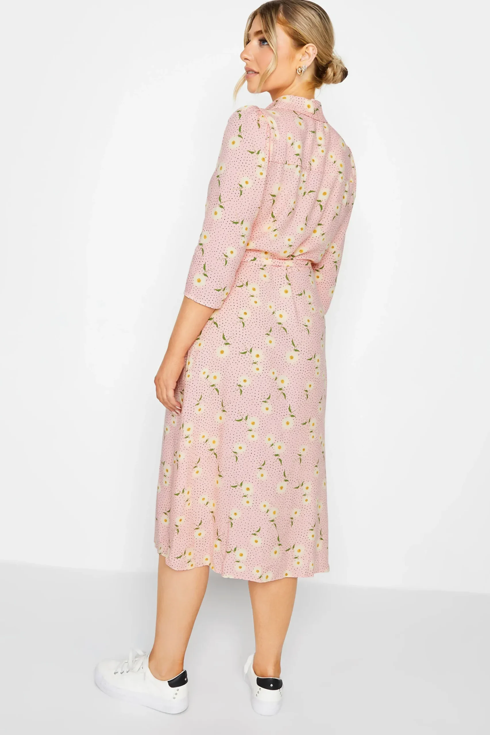 M&Co Womens M&Co Pink Ditsy Floral Midi Shirt Dress