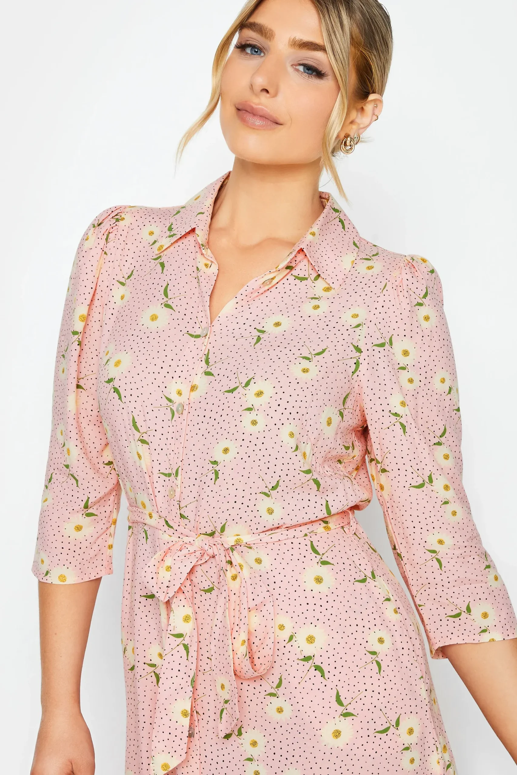 M&Co Womens M&Co Pink Ditsy Floral Midi Shirt Dress