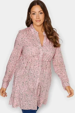 M&Co Womens M&Co Pink Ditsy Print Tie Waist Tunic Shirt