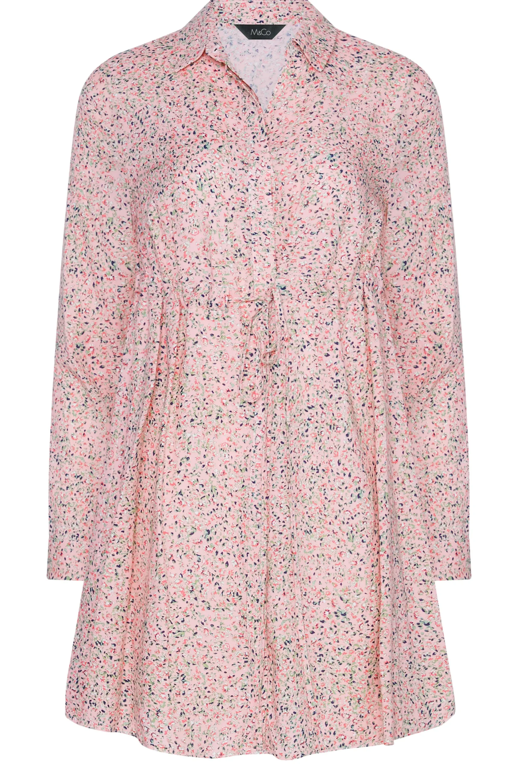 M&Co Womens M&Co Pink Ditsy Print Tie Waist Tunic Shirt