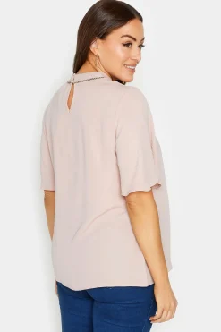 M&Co Womens M&Co Pink Embellished Neck Keyhole Blouse