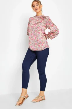 M&Co Womens M&Co Pink Floral Print Frill Neck Blouse