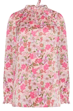 M&Co Womens M&Co Pink Floral Print Frill Neck Blouse
