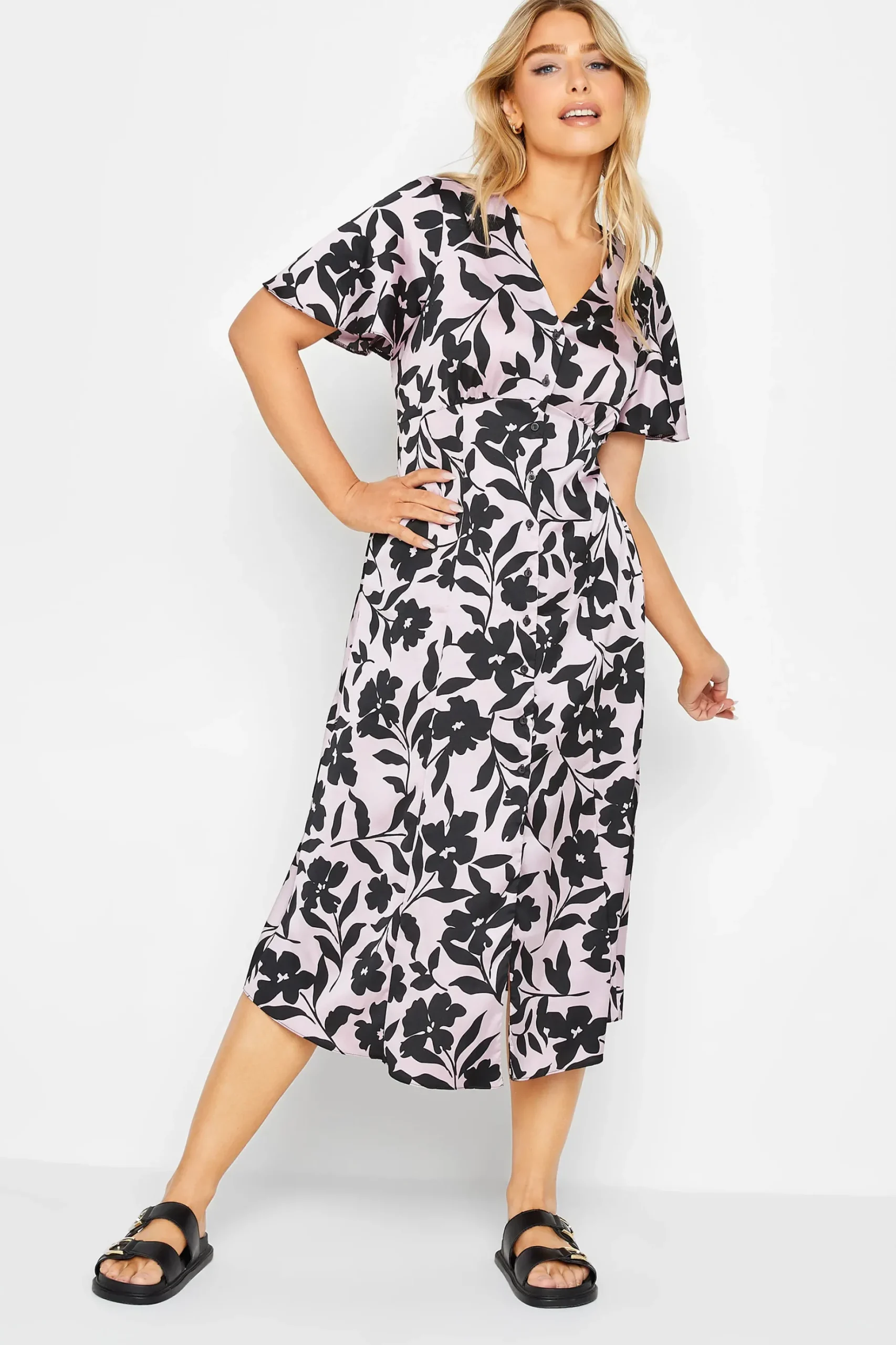 M&Co Womens M&Co Pink Floral Midi Tea Dress