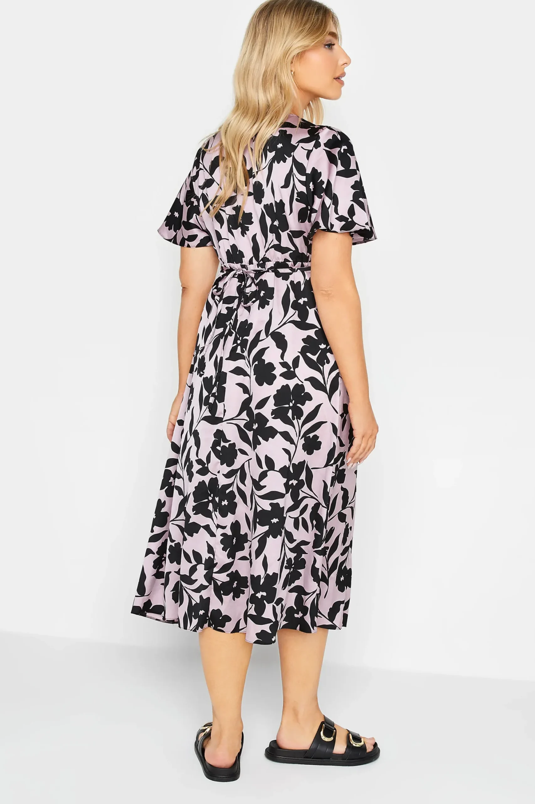 M&Co Womens M&Co Pink Floral Midi Tea Dress