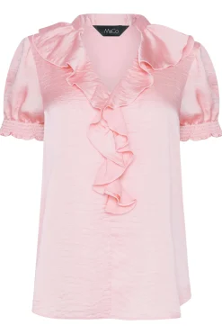 M&Co Womens M&Co Pink Frill Satin Blouse