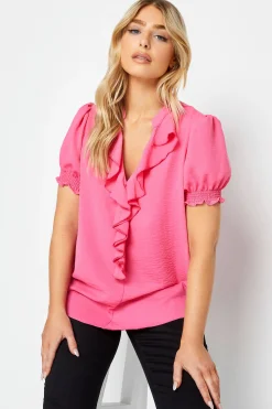 M&Co Womens M&Co Pink Frill Front Blouse