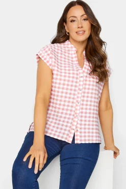 M&Co Womens M&Co Pink Gingham Short Sleeve Shirt
