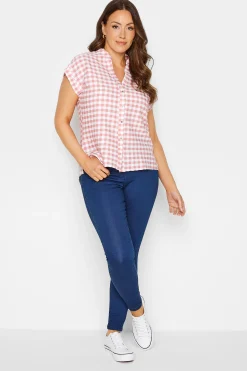 M&Co Womens M&Co Pink Gingham Short Sleeve Shirt
