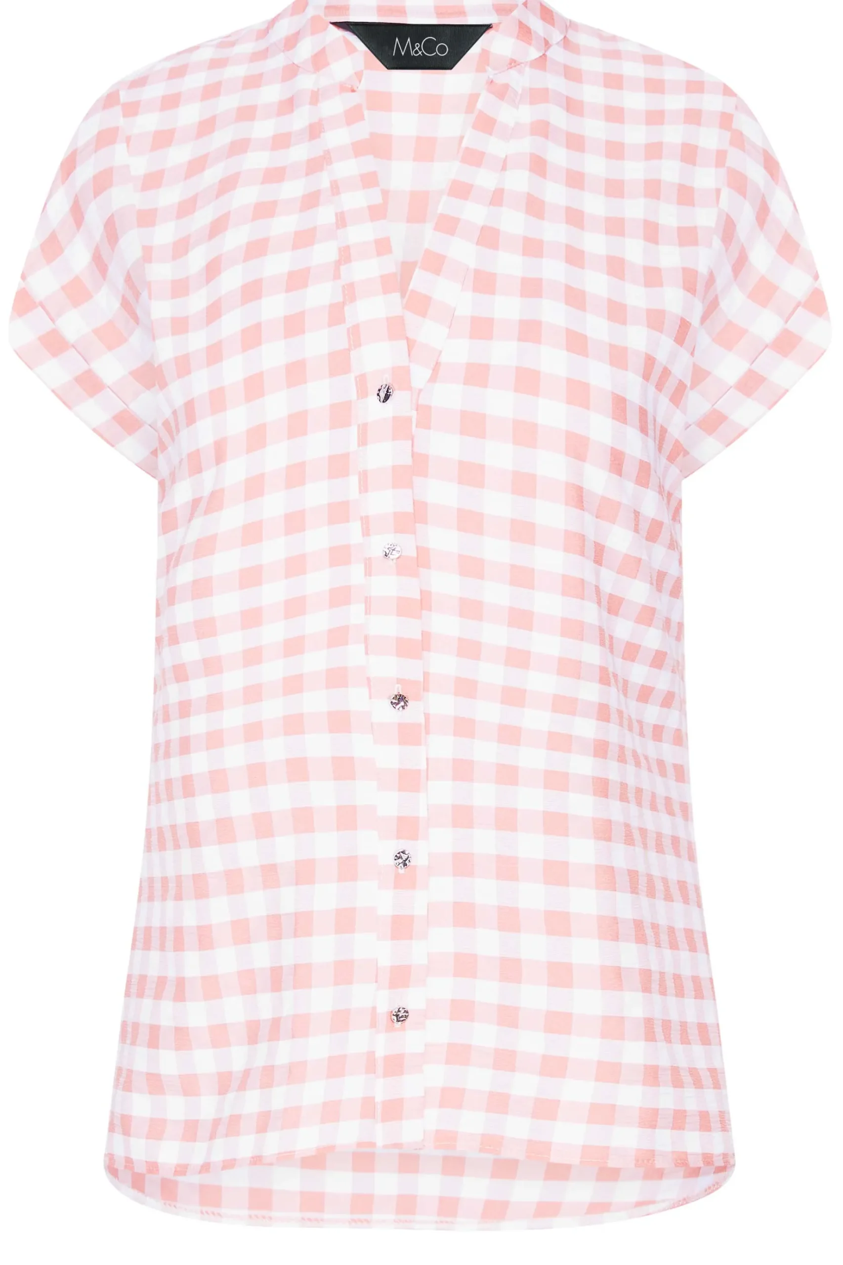 M&Co Womens M&Co Pink Gingham Short Sleeve Shirt