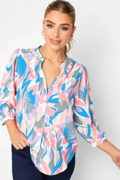 M&Co Womens M&Co Pink Leaf Print Half Placket Shirt