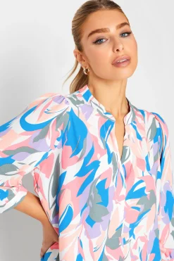 M&Co Womens M&Co Pink Leaf Print Half Placket Shirt