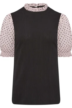 M&Co Womens M&Co Pink Polka Dot Contrast Sleeve Blouse