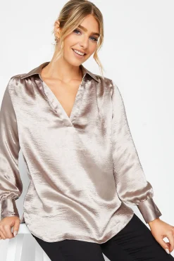 M&Co Womens M&Co Pink Satin V-Neck Blouse