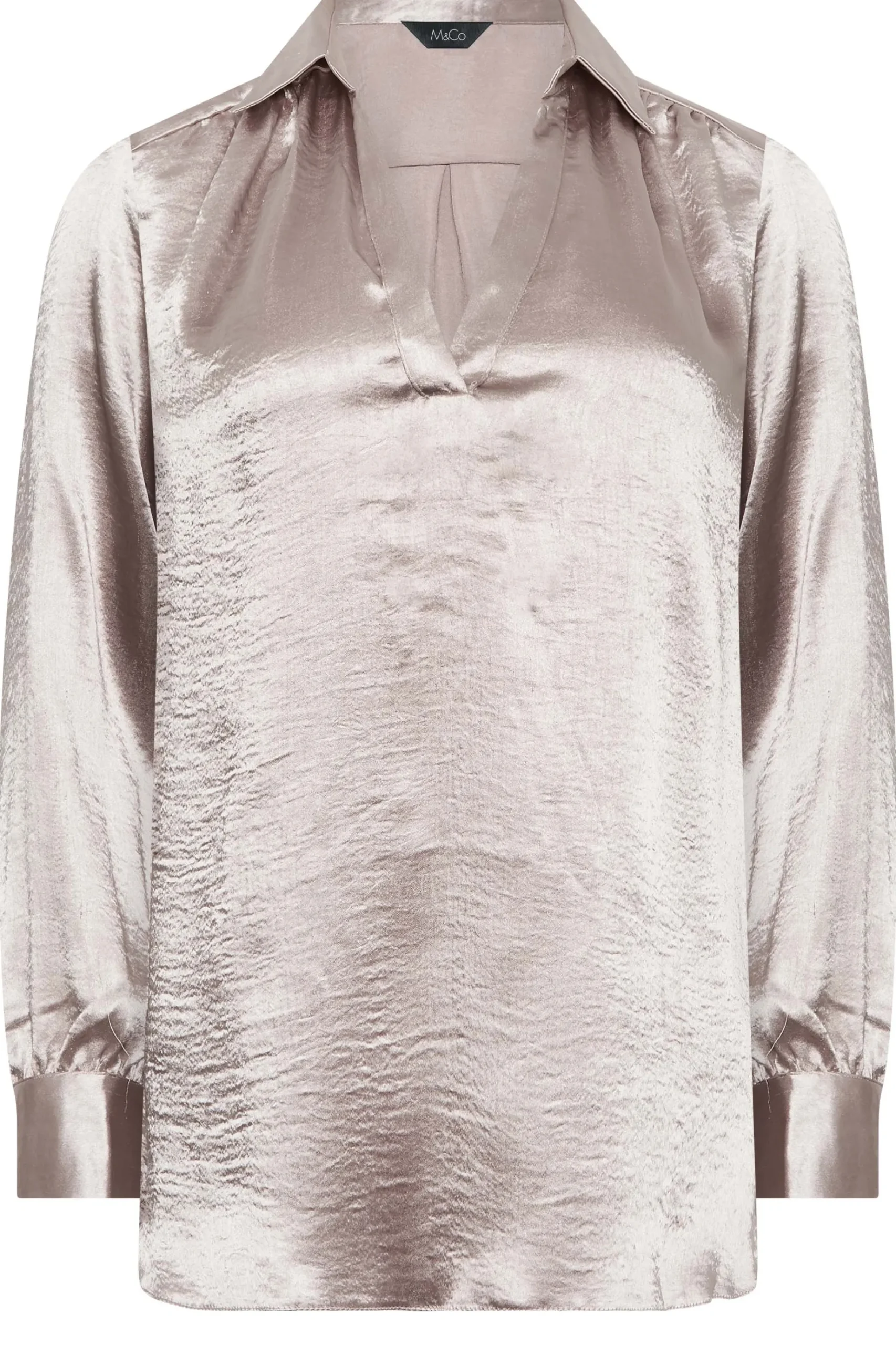 M&Co Womens M&Co Pink Satin V-Neck Blouse